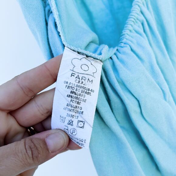 Farm Rio Puff Sleeve Maxi Dress Backless Cut Out Blue Prairie Large - Picture 9 of 10